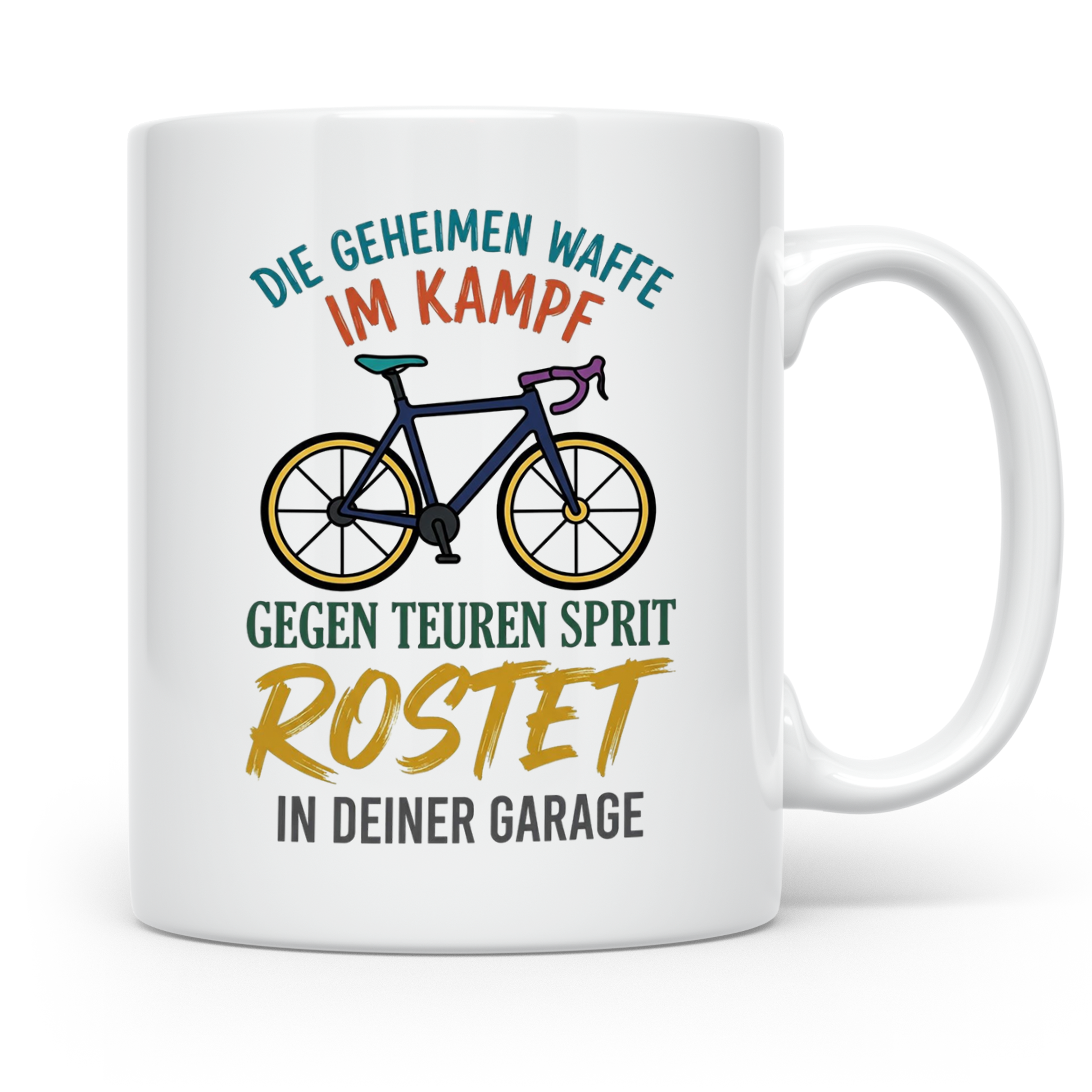 Fahrrad Tasse mit Spruch Geheime Waffe gegen teuren Sprit |  – Weiß [farbe:weiß]