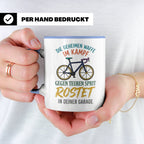 Fahrrad Tasse mit Spruch Geheime Waffe gegen teuren Sprit |  – Blau [farbe:blau]