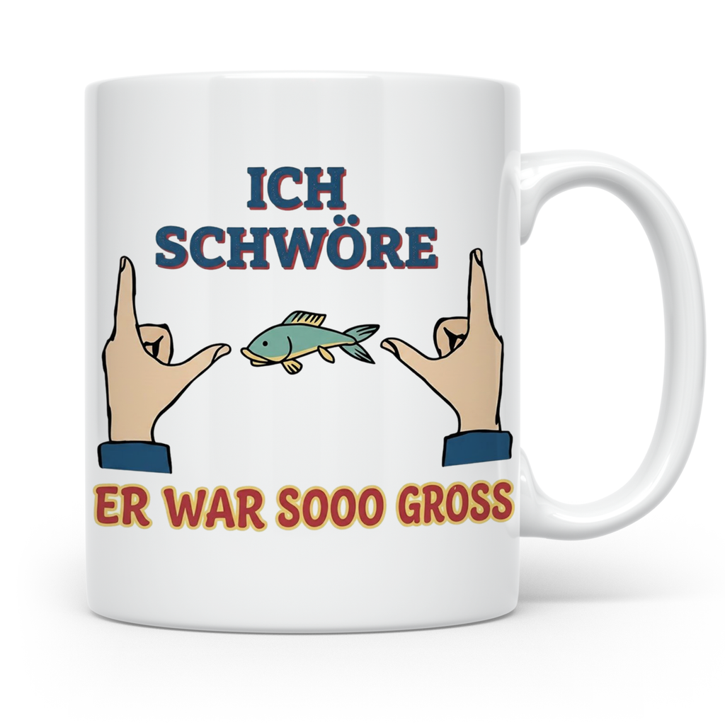 Angler Tasse mit Spruch Ich schwöre er war so groß | Lustige – Weiß [farbe:weiß]