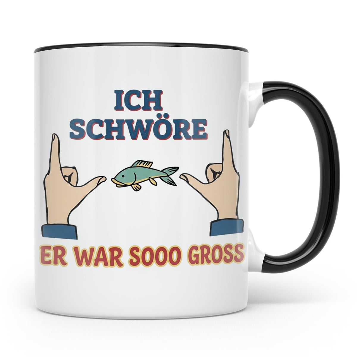 Angler Tasse mit Spruch Ich schwöre er war so groß | Lustige – Schwarz [farbe:schwarz]