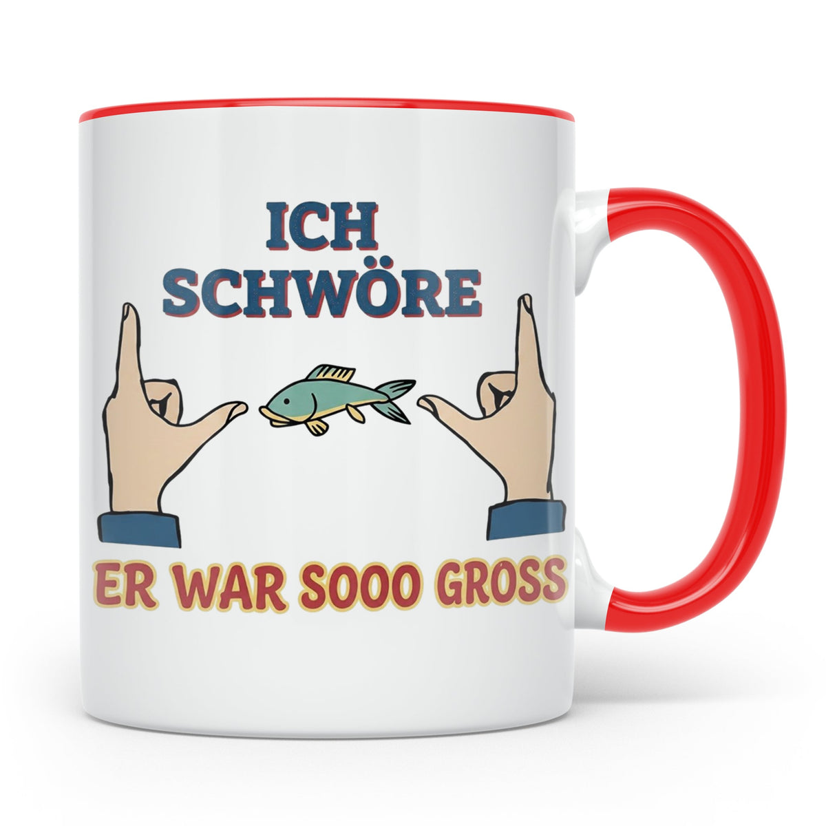 Angler Tasse mit Spruch Ich schwöre er war so groß | Lustige – Rot [farbe:rot]