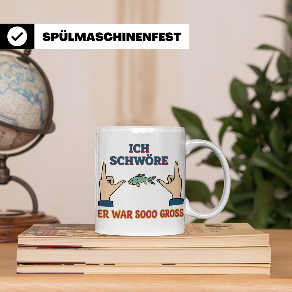 Angler Tasse mit Spruch Ich schwöre er war so groß | Lustige – Weiß [farbe:weiß]