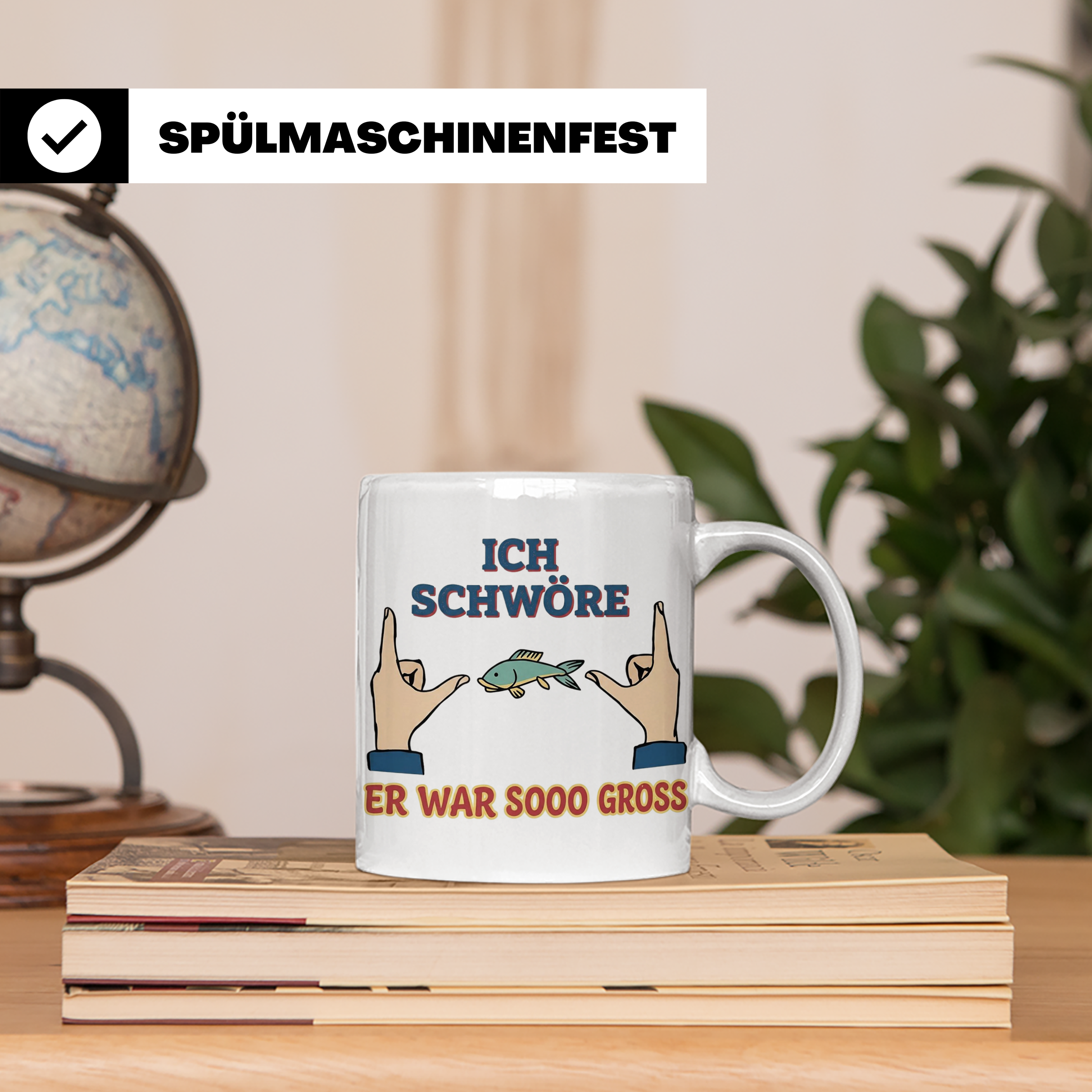 Angler Tasse mit Spruch Ich schwöre er war so groß | Lustige – Weiß [farbe:weiß]