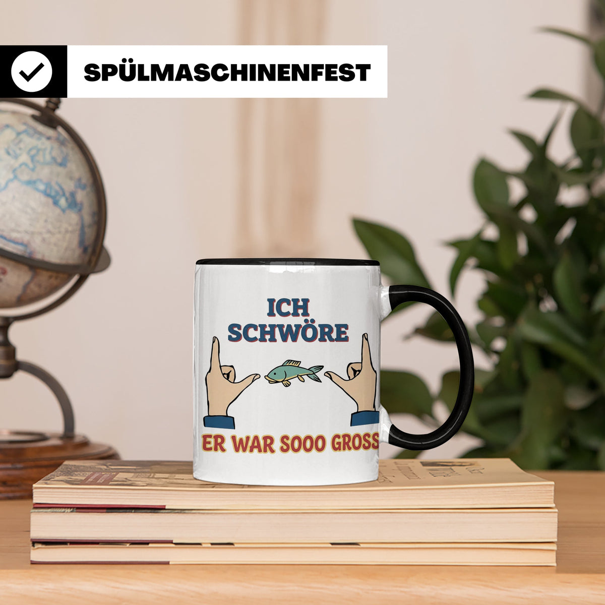 Angler Tasse mit Spruch Ich schwöre er war so groß | Lustige – Schwarz [farbe:schwarz]