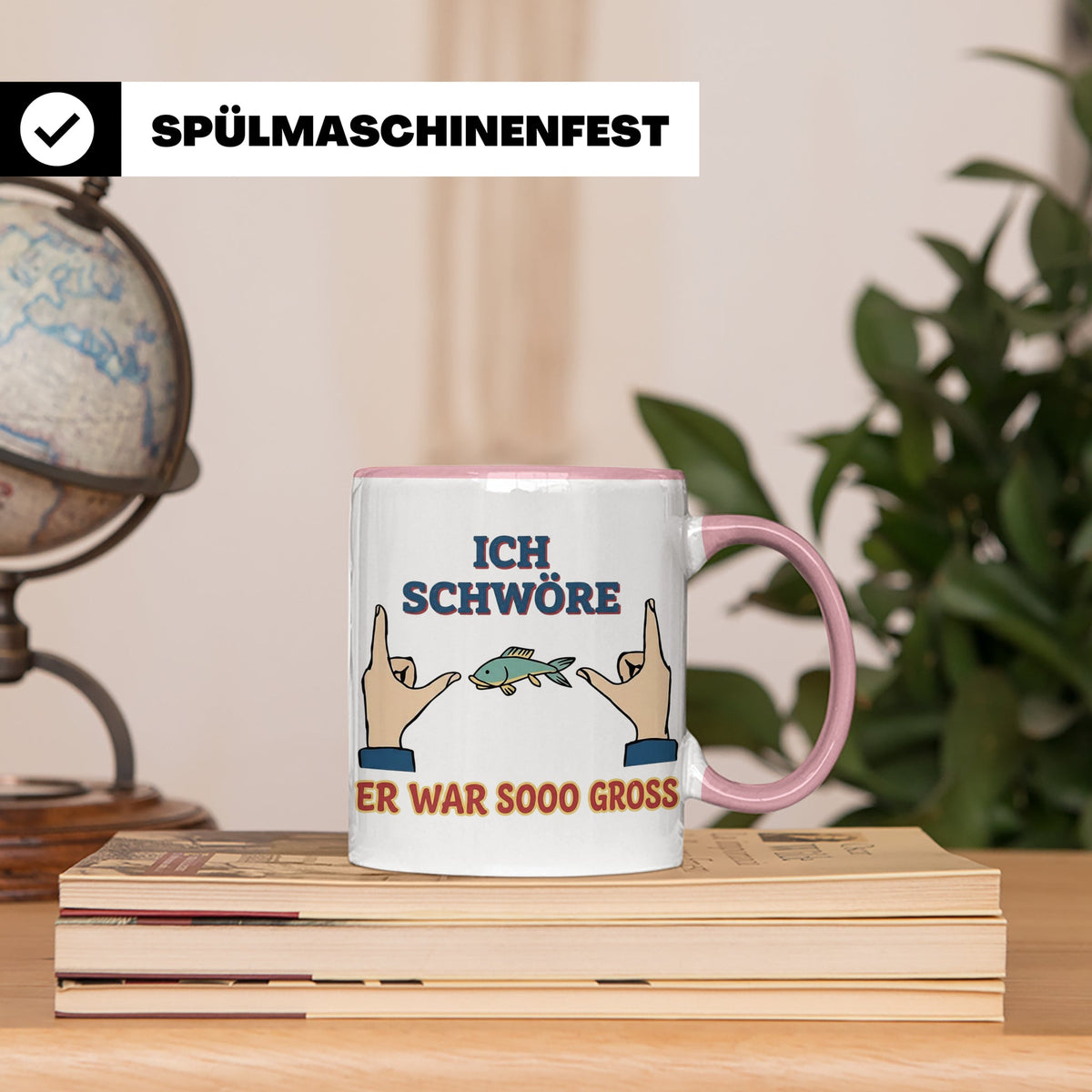 Angler Tasse mit Spruch Ich schwöre er war so groß | Lustige – Rosa [farbe:rosa]