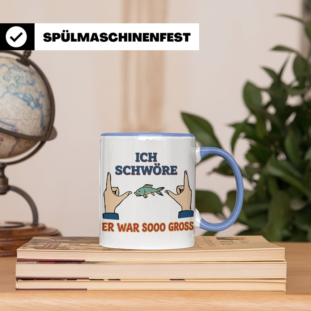 Angler Tasse mit Spruch Ich schwöre er war so groß | Lustige – Blau [farbe:blau]