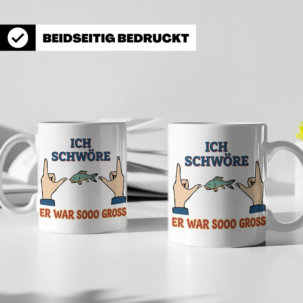 Angler Tasse mit Spruch Ich schwöre er war so groß | Lustige – Weiß [farbe:weiß]