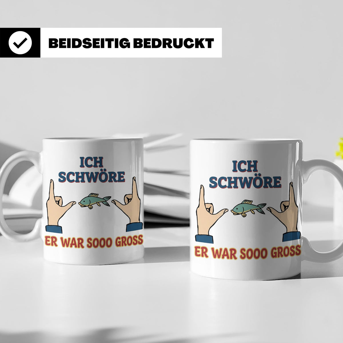 Angler Tasse mit Spruch Ich schwöre er war so groß | Lustige – Weiß [farbe:weiß]