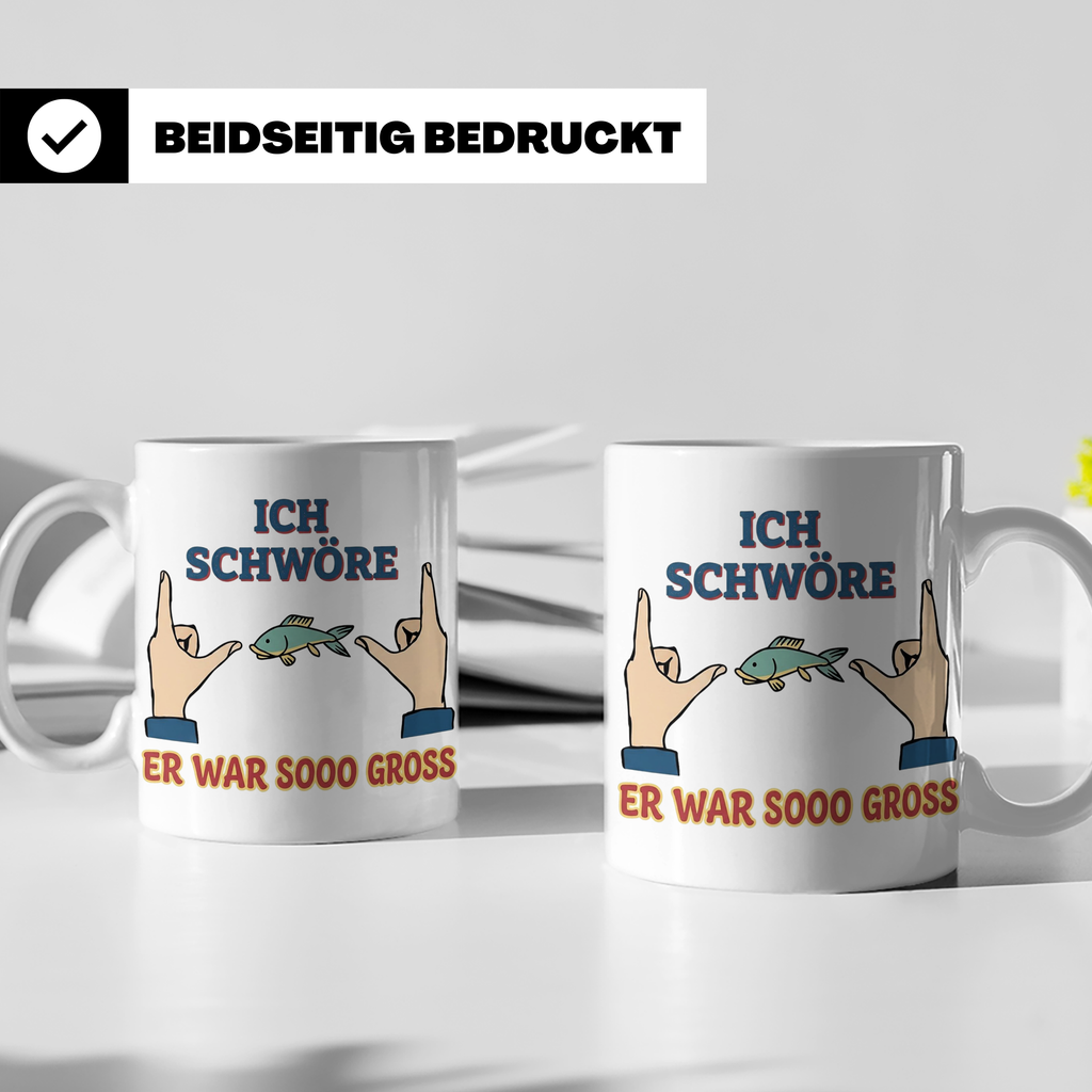 Angler Tasse mit Spruch Ich schwöre er war so groß | Lustige – Weiß [farbe:weiß]