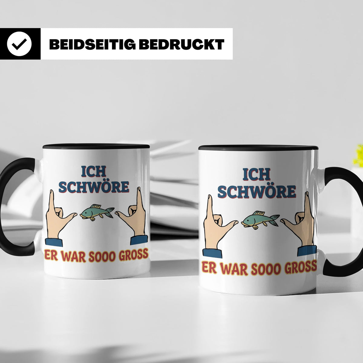 Angler Tasse mit Spruch Ich schwöre er war so groß | Lustige – Schwarz [farbe:schwarz]