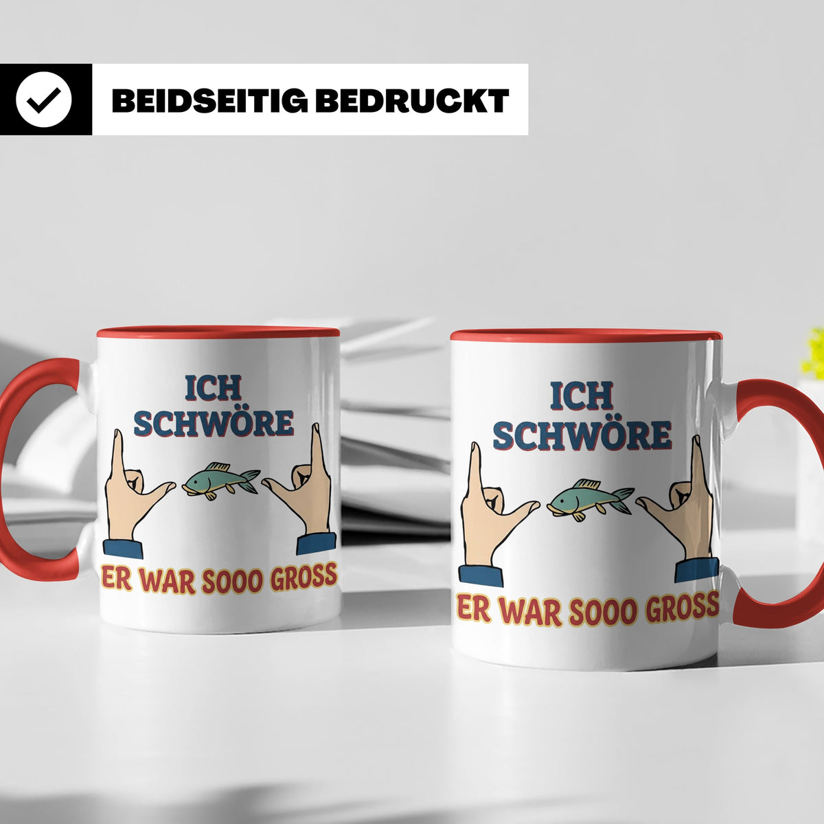 Angler Tasse mit Spruch Ich schwöre er war so groß | Lustige – Rot [farbe:rot]