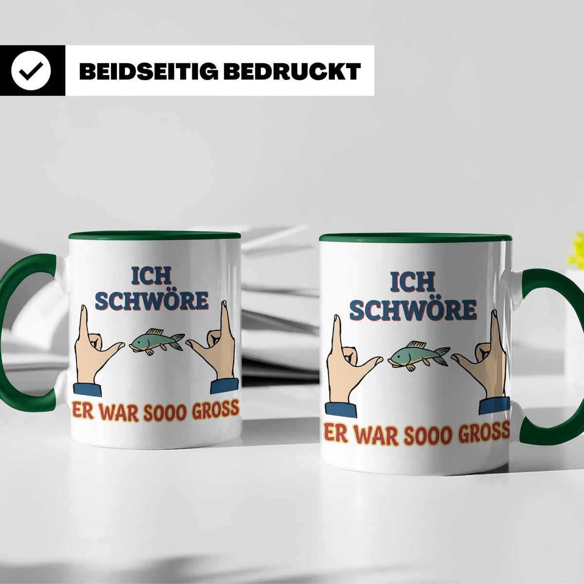 Angler Tasse mit Spruch Ich schwöre er war so groß | Lustige – Grün [farbe:grün]