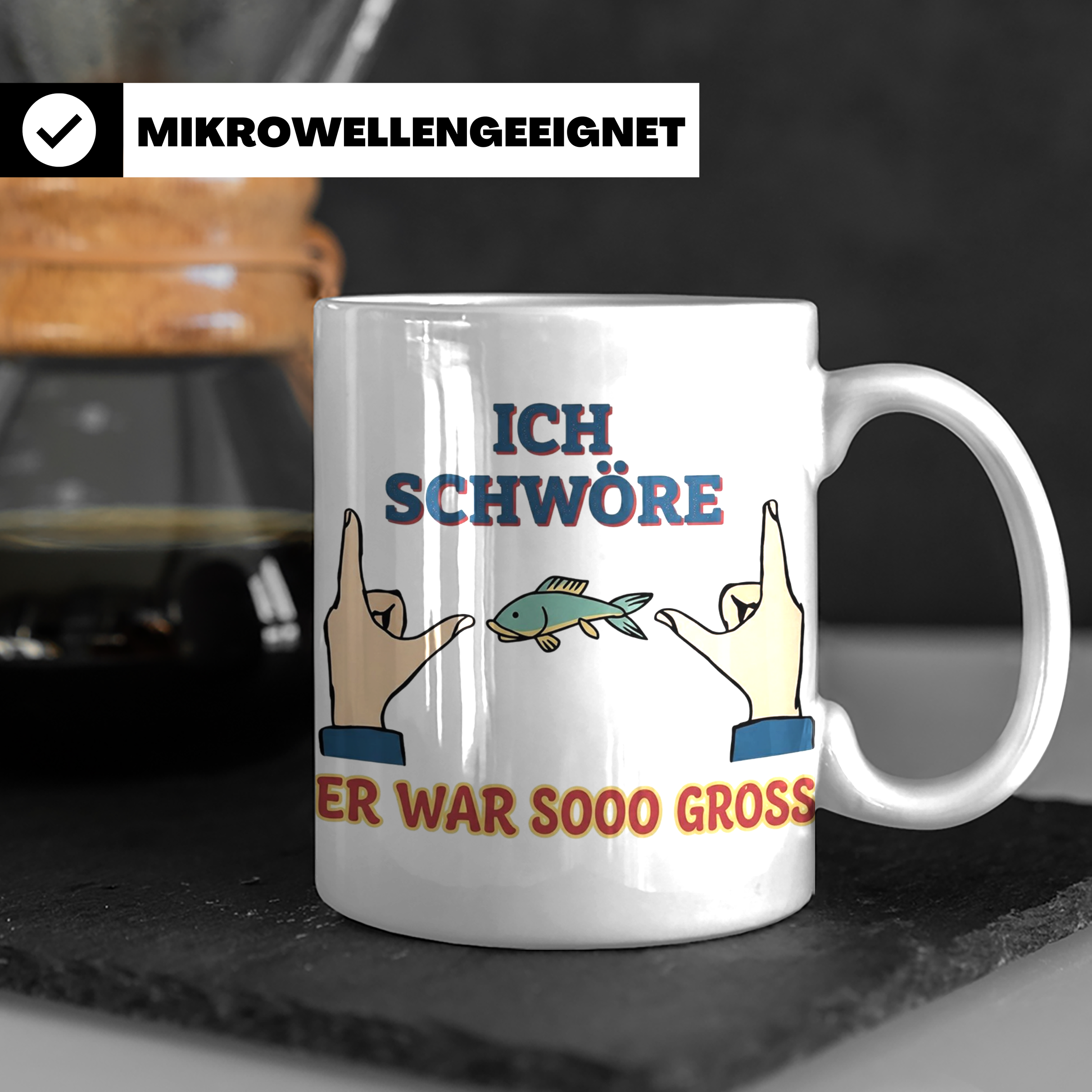 Angler Tasse mit Spruch Ich schwöre er war so groß | Lustige – Weiß [farbe:weiß]