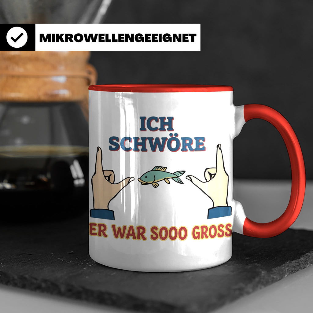 Angler Tasse mit Spruch Ich schwöre er war so groß | Lustige – Rot [farbe:rot]