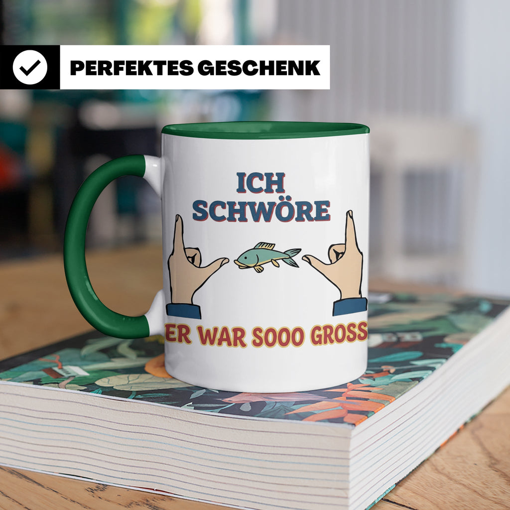 Angler Tasse mit Spruch Ich schwöre er war so groß | Lustige – Grün [farbe:grün]