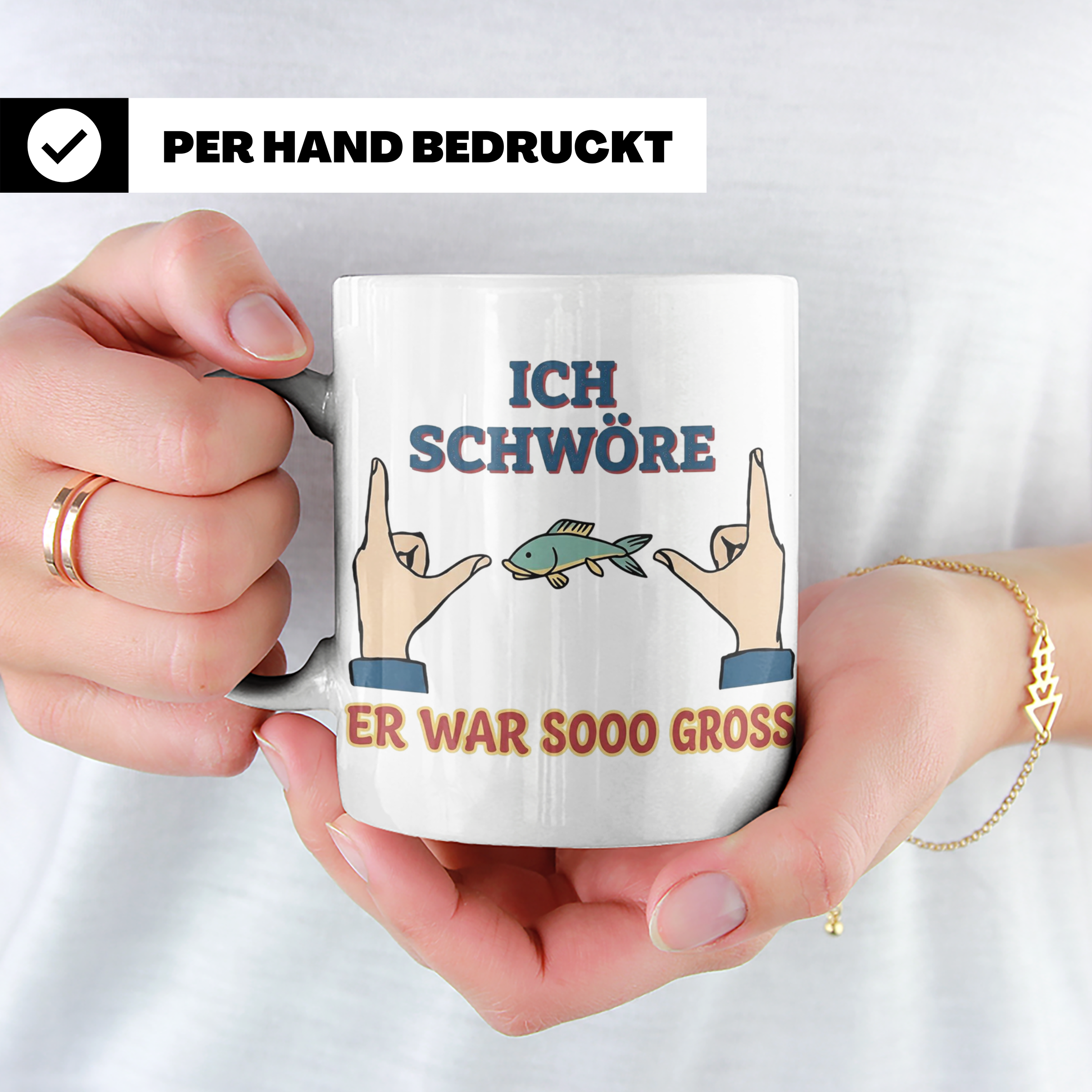 Angler Tasse mit Spruch Ich schwöre er war so groß | Lustige – Weiß [farbe:weiß]