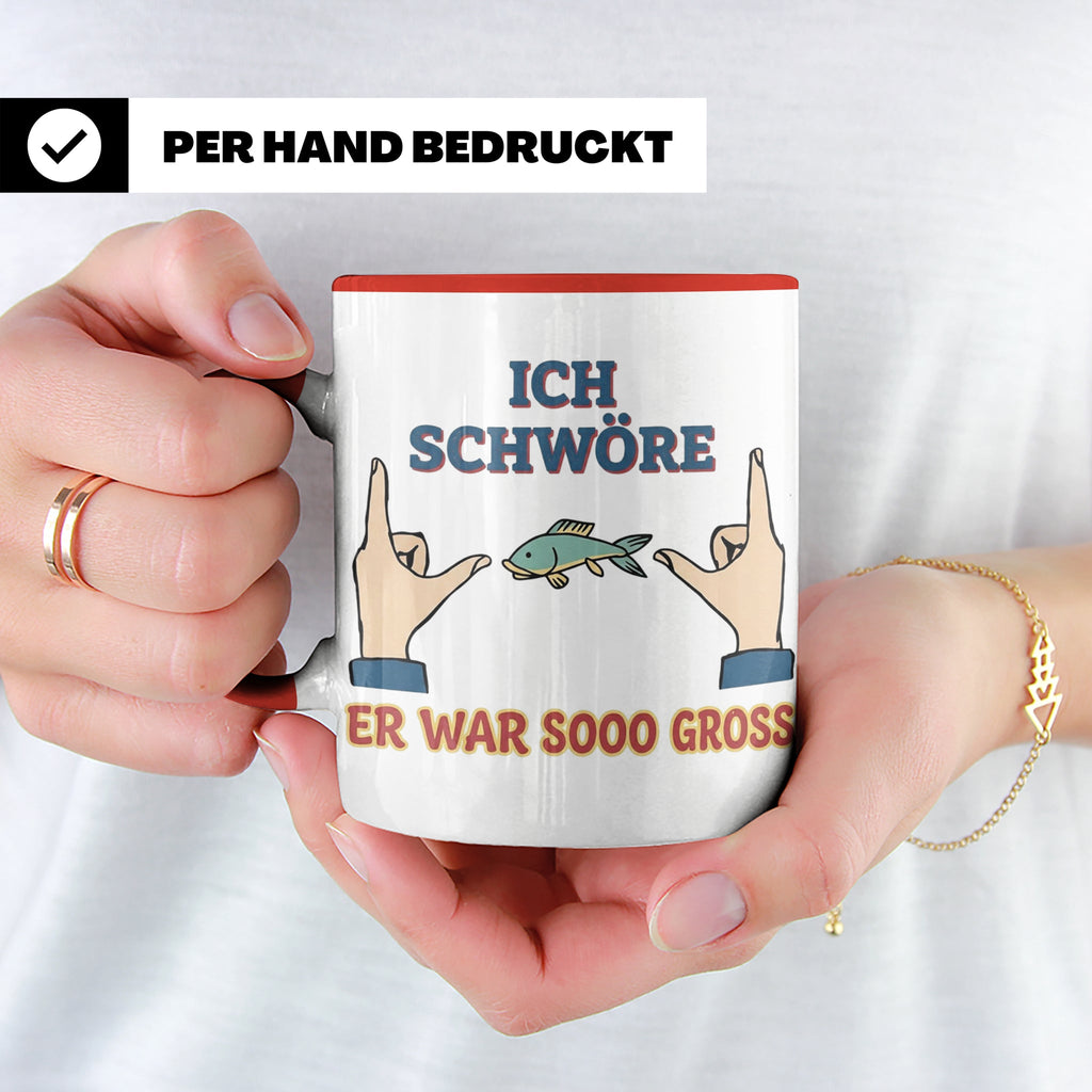 Angler Tasse mit Spruch Ich schwöre er war so groß | Lustige – Rot [farbe:rot]