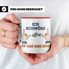 Angler Tasse mit Spruch Ich schwöre er war so groß | Lustige – Rot [farbe:rot]