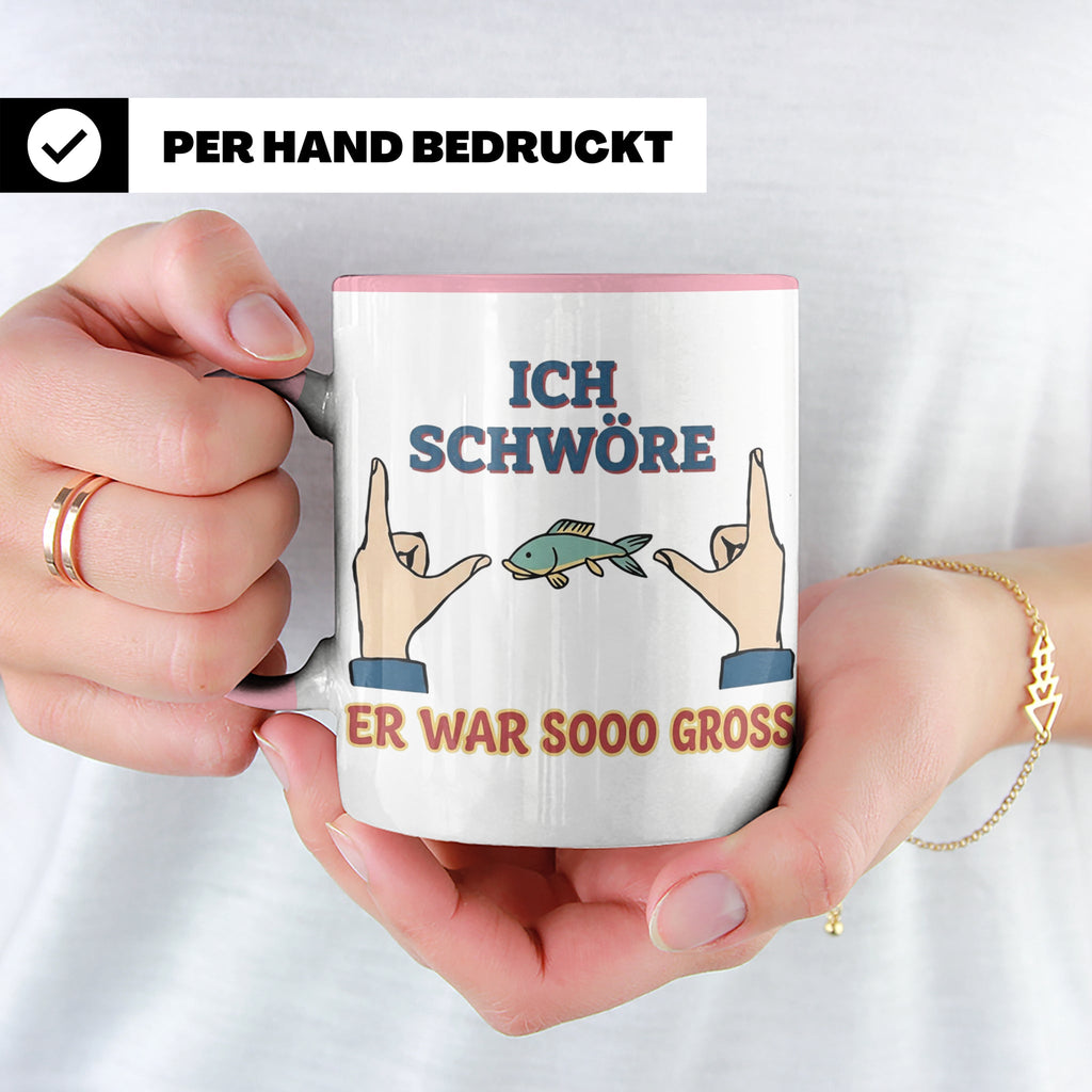 Angler Tasse mit Spruch Ich schwöre er war so groß | Lustige – Rosa [farbe:rosa]