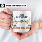 Angler Tasse mit Spruch Ich schwöre er war so groß | Lustige – Rosa [farbe:rosa]