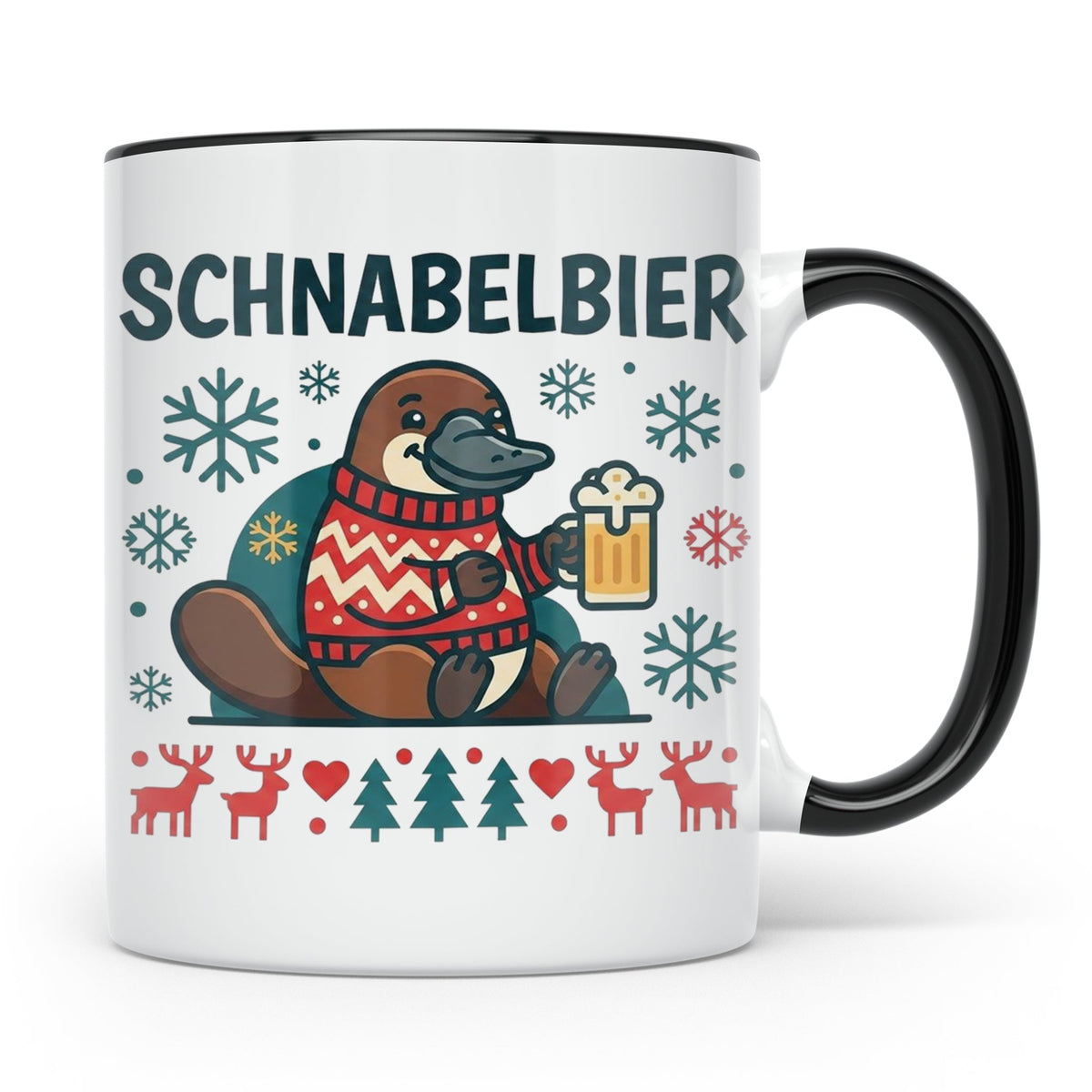 Schnabelbier Tasse mit Schnabeltier im Ugly Sweater, lustige – Schwarz [farbe:schwarz]