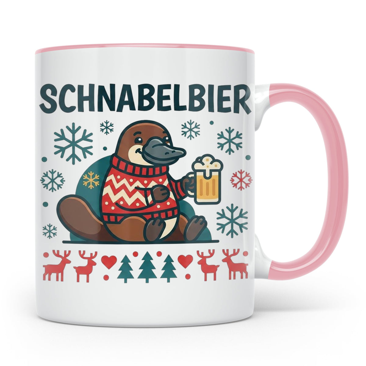 Schnabelbier Tasse mit Schnabeltier im Ugly Sweater, lustige – Rosa [farbe:rosa]