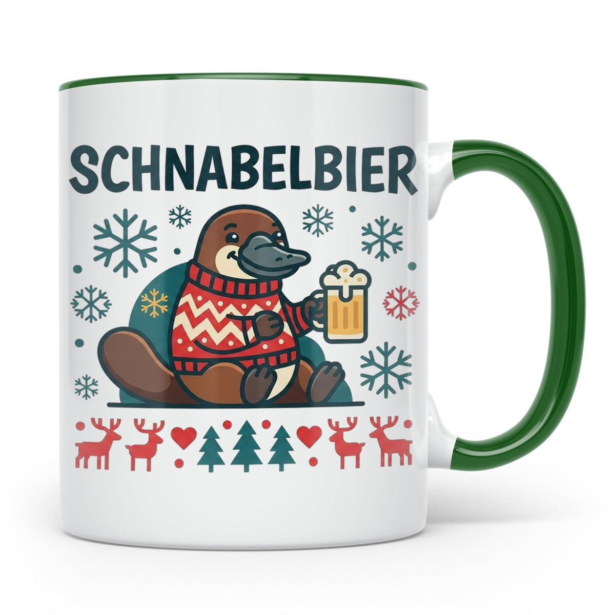 Schnabelbier Tasse mit Schnabeltier im Ugly Sweater, lustige – Grün [farbe:grün]