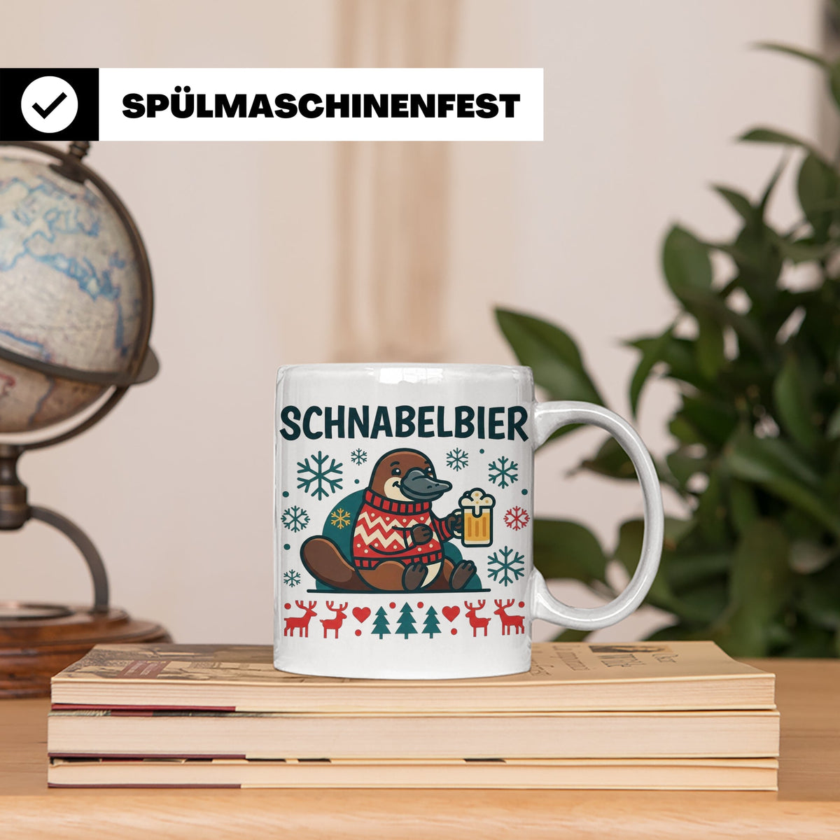 Schnabelbier Tasse mit Schnabeltier im Ugly Sweater, lustige – Weiß [farbe:weiß]