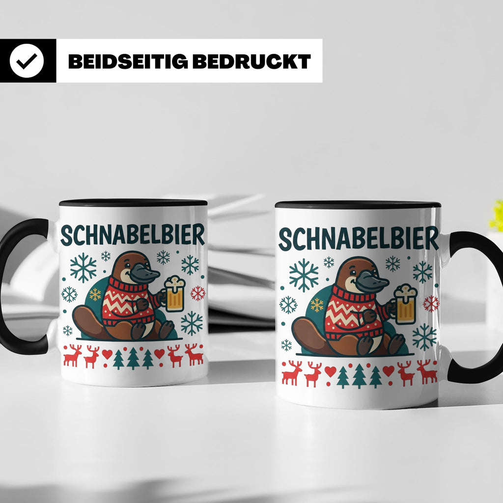 Schnabelbier Tasse mit Schnabeltier im Ugly Sweater, lustige – Schwarz [farbe:schwarz]