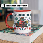 Schnabelbier Tasse mit Schnabeltier im Ugly Sweater, lustige – Rot [farbe:rot]