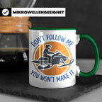 Motorschlitten Tasse Don't Follow Me Spruch, lustiges Schnee – Grün [farbe:grün]