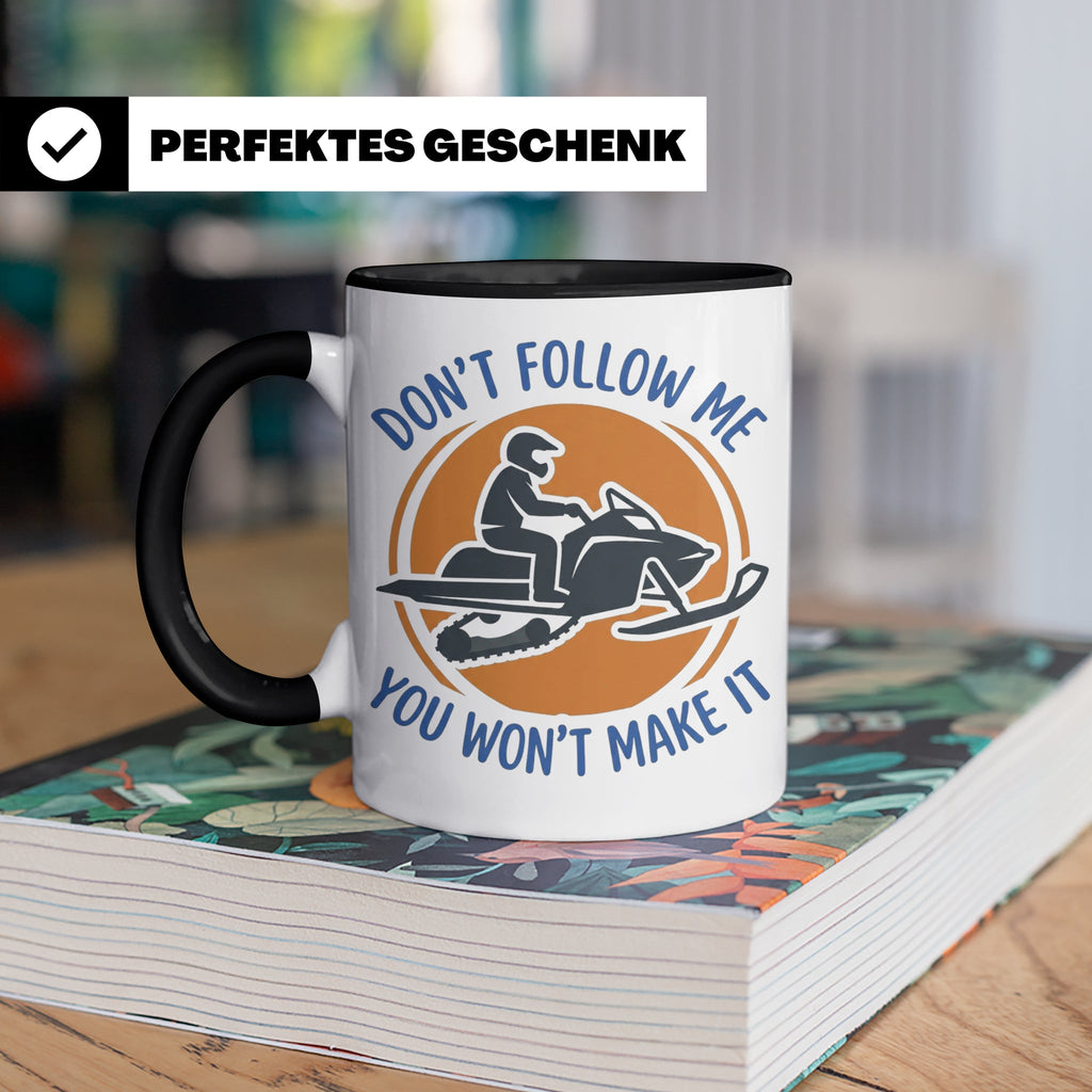 Motorschlitten Tasse Don't Follow Me Spruch, lustiges Schnee – Schwarz [farbe:schwarz]