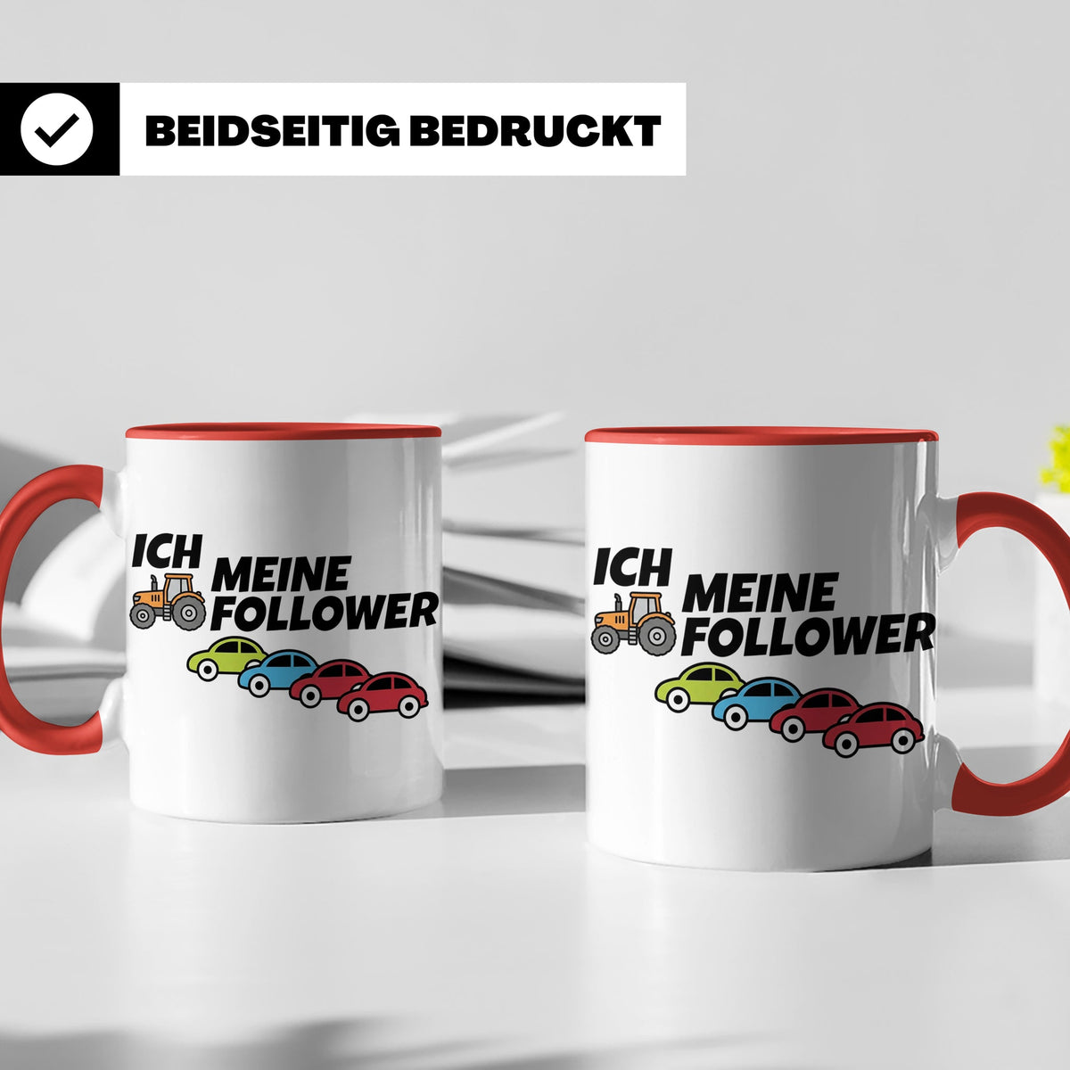Landwirt Tasse Ich meine Follower lustig, Treckerfahrer Gesc – Rot [farbe:rot]