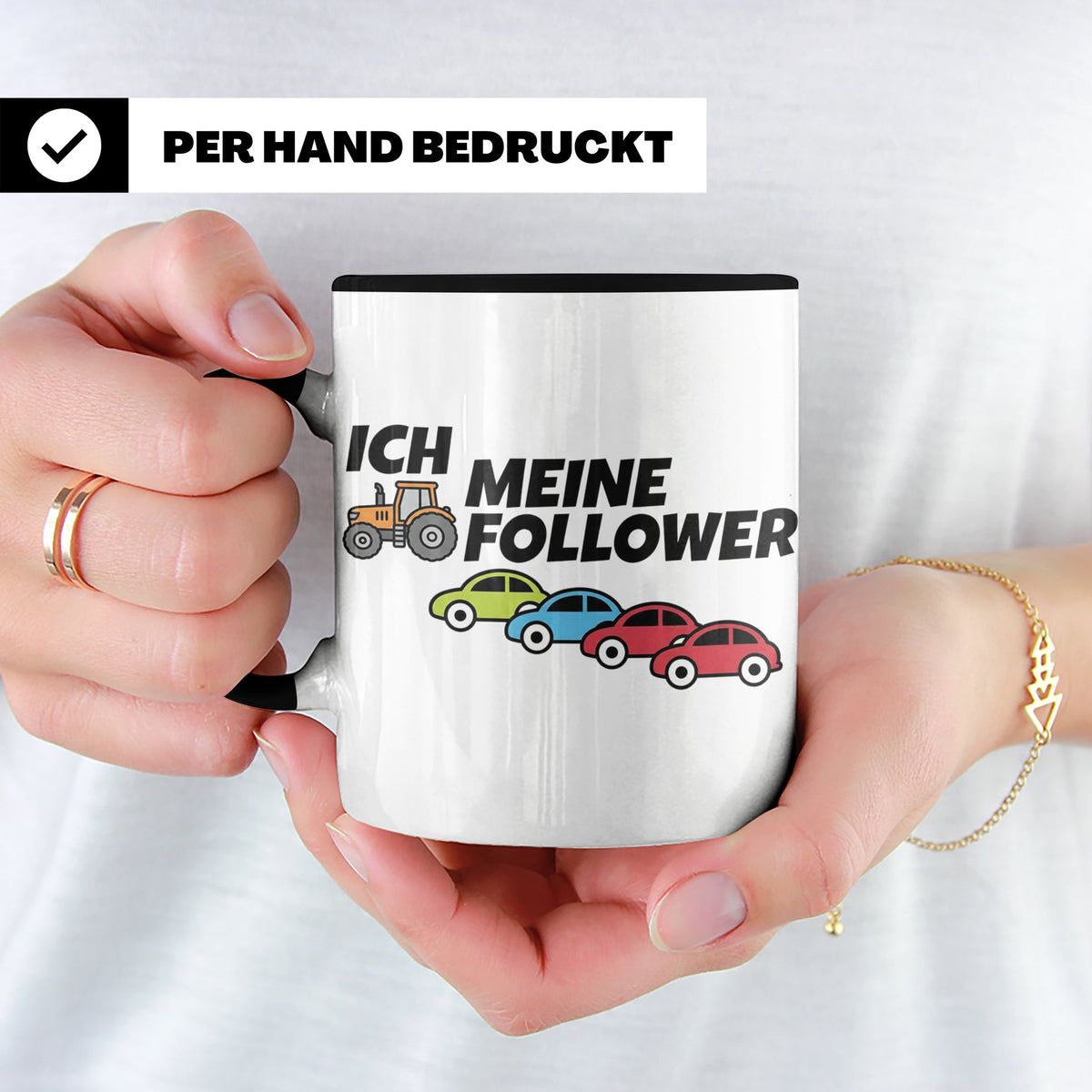 Landwirt Tasse Ich meine Follower lustig, Treckerfahrer Gesc – Schwarz [farbe:schwarz]