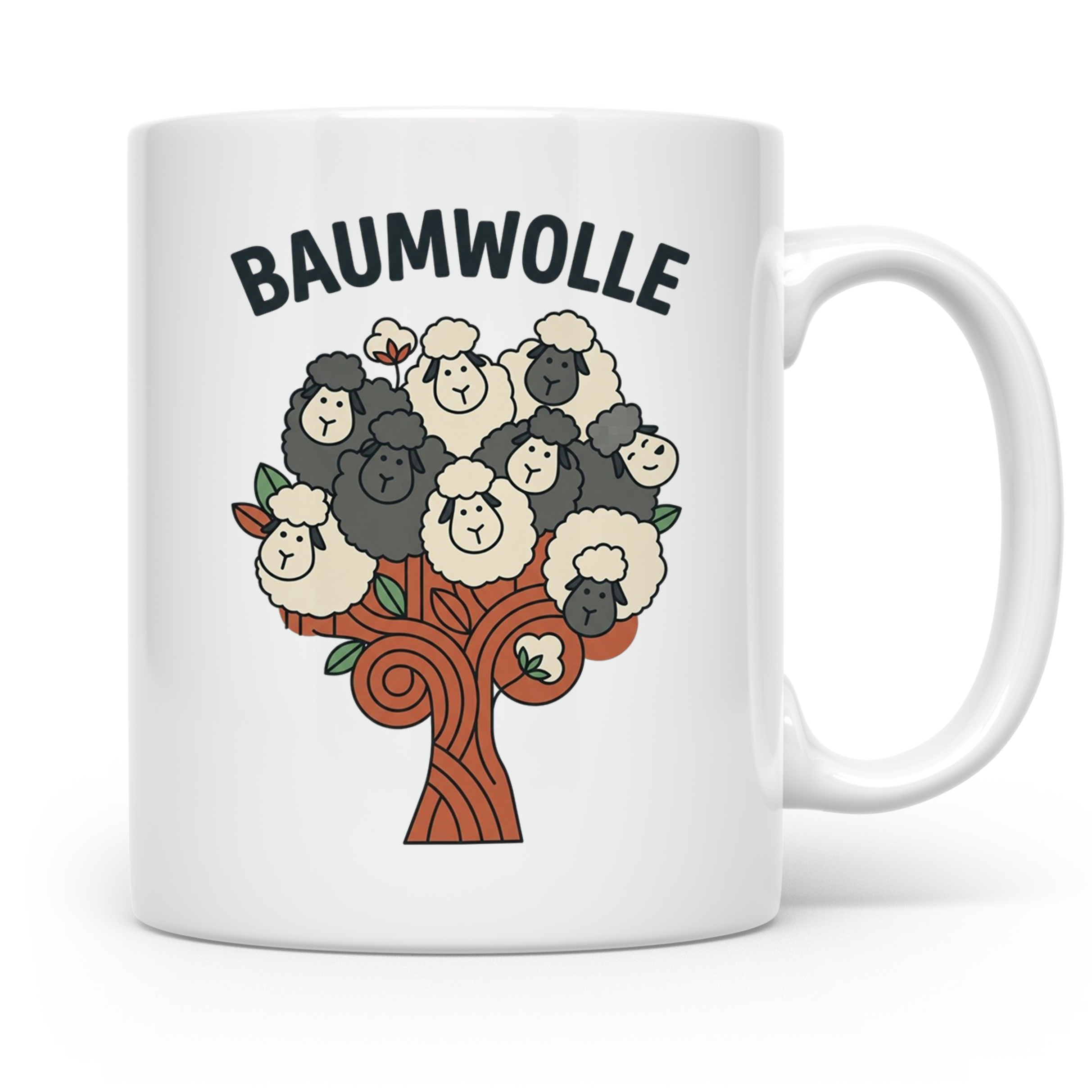 Baumwolle Tasse lustiges Wortspiel Schaf auf Baum, Kaffeebec – Weiß [farbe:weiß]