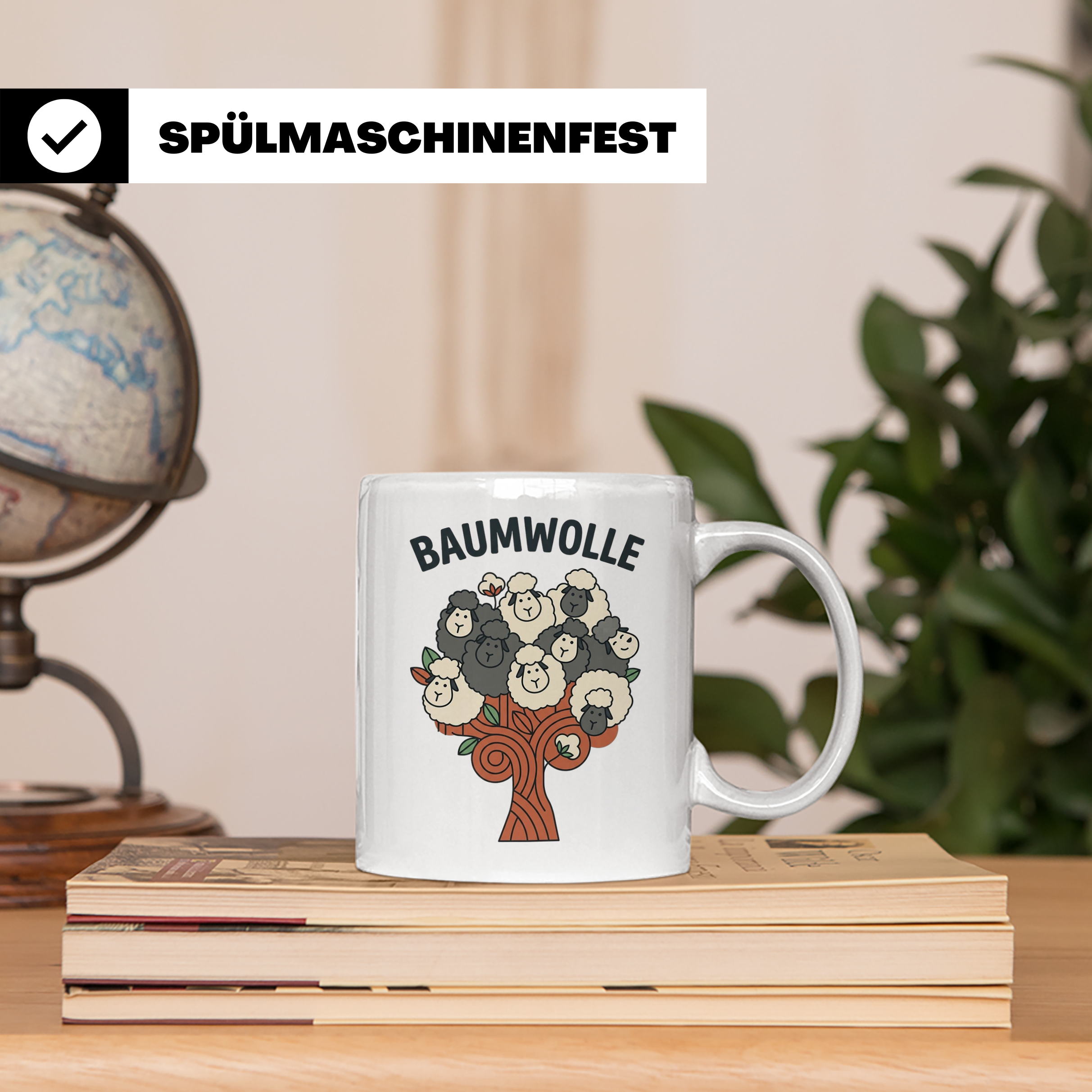 Baumwolle Tasse lustiges Wortspiel Schaf auf Baum, Kaffeebec – Weiß [farbe:weiß]