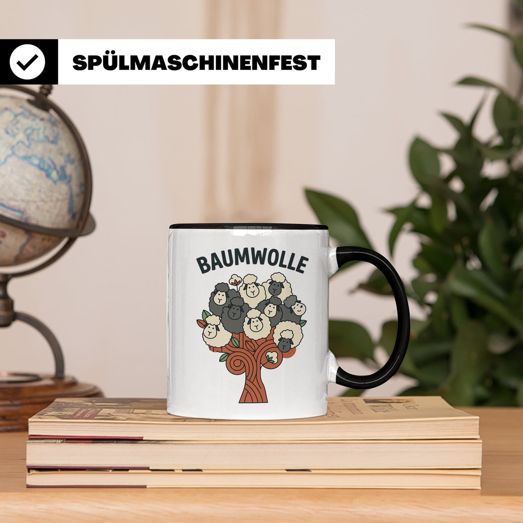 Baumwolle Tasse lustiges Wortspiel Schaf auf Baum, Kaffeebec – Schwarz [farbe:schwarz]