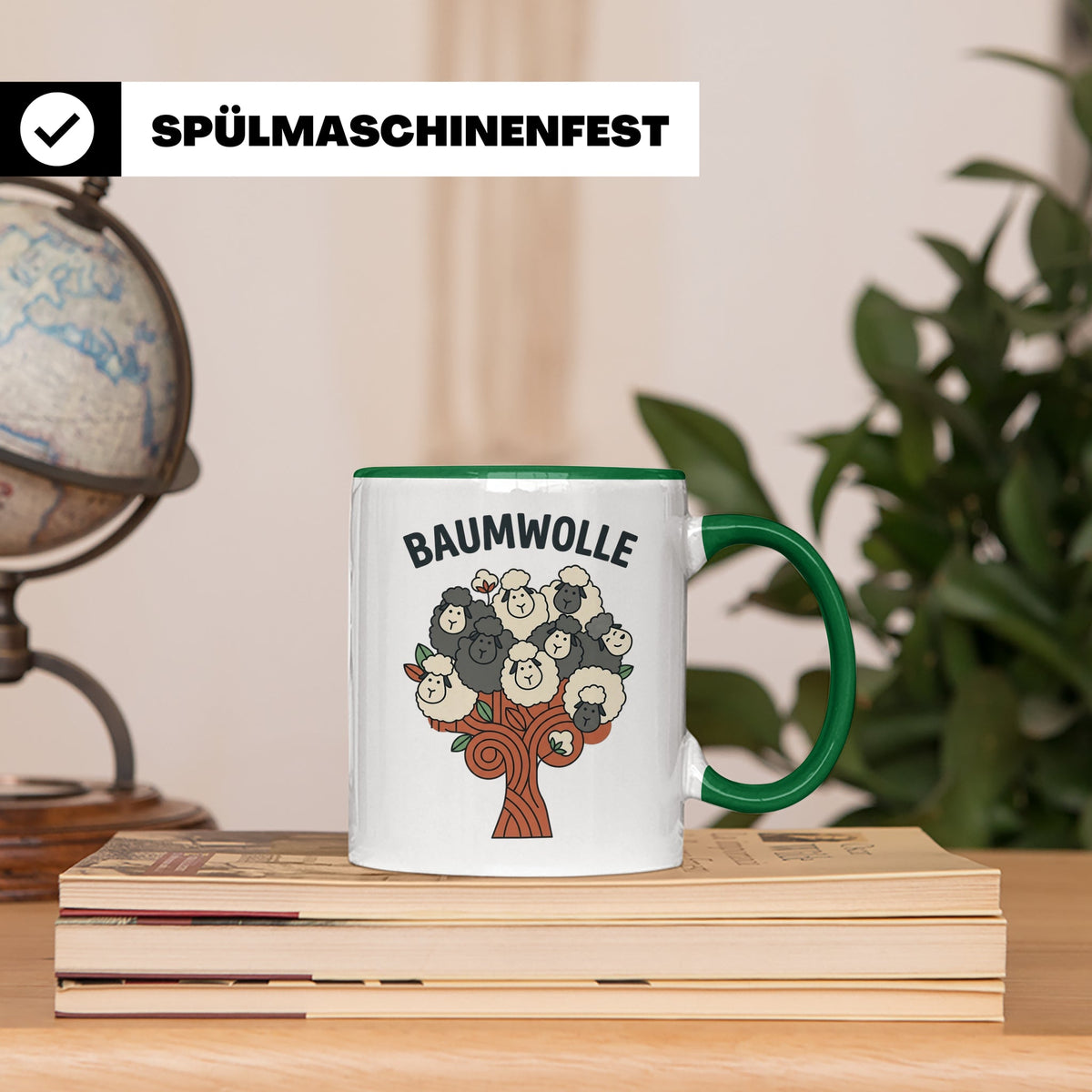 Baumwolle Tasse lustiges Wortspiel Schaf auf Baum, Kaffeebec – Grün [farbe:grün]