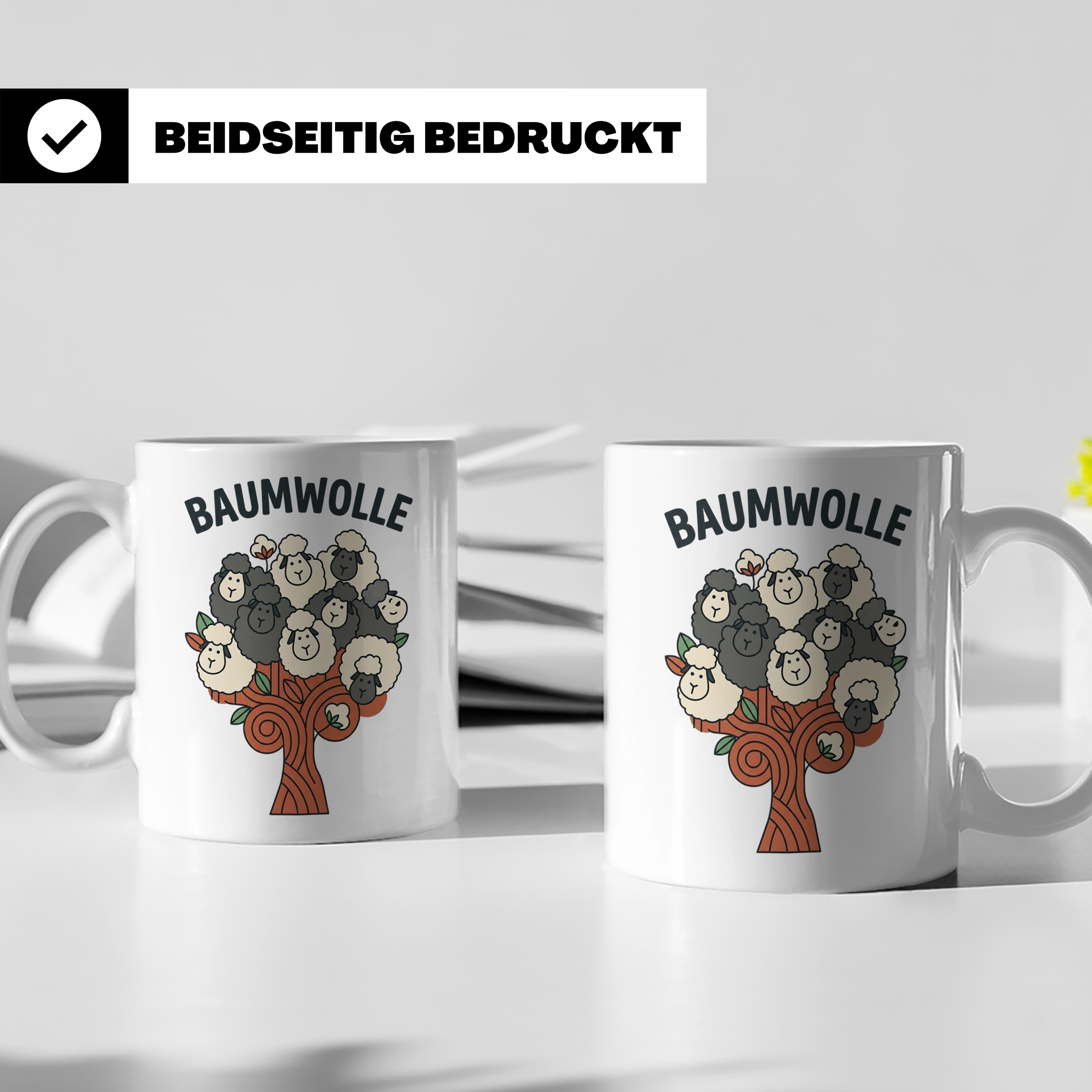 Baumwolle Tasse lustiges Wortspiel Schaf auf Baum, Kaffeebec – Weiß [farbe:weiß]