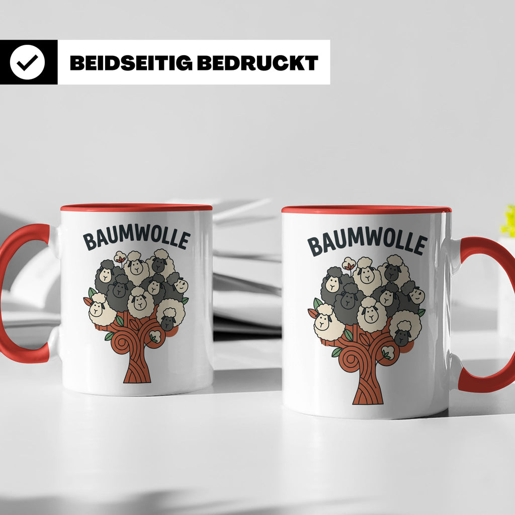 Baumwolle Tasse lustiges Wortspiel Schaf auf Baum, Kaffeebec – Rot [farbe:rot]