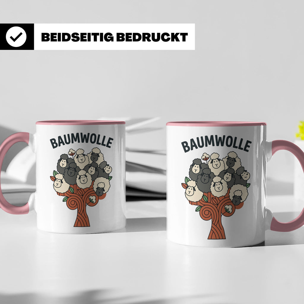 Baumwolle Tasse lustiges Wortspiel Schaf auf Baum, Kaffeebec – Rosa [farbe:rosa]