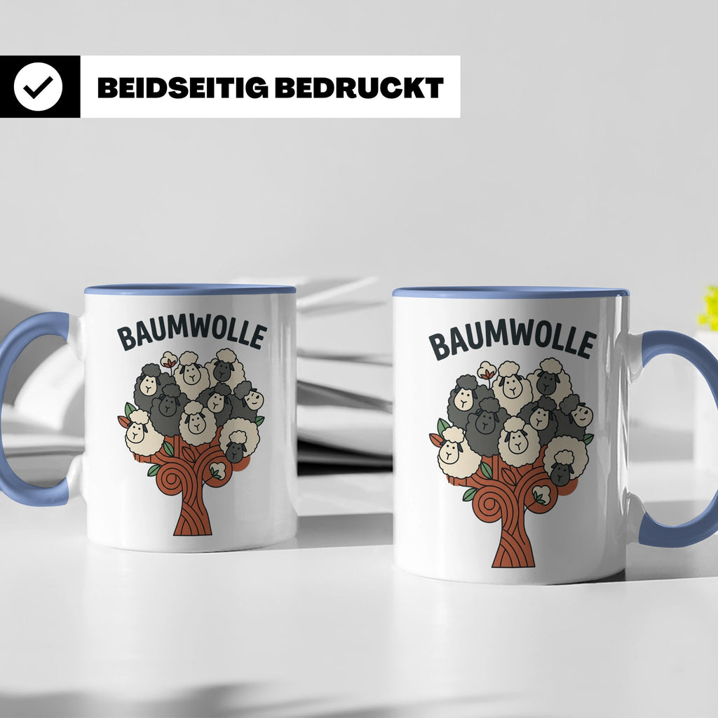 Baumwolle Tasse lustiges Wortspiel Schaf auf Baum, Kaffeebec – Blau [farbe:blau]