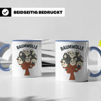 Baumwolle Tasse lustiges Wortspiel Schaf auf Baum, Kaffeebec – Blau [farbe:blau]