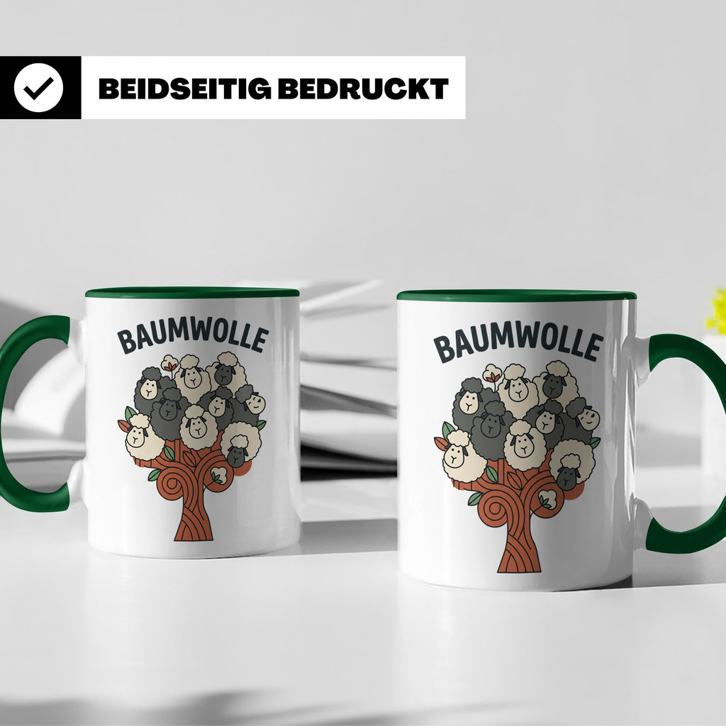 Baumwolle Tasse lustiges Wortspiel Schaf auf Baum, Kaffeebec – Grün [farbe:grün]