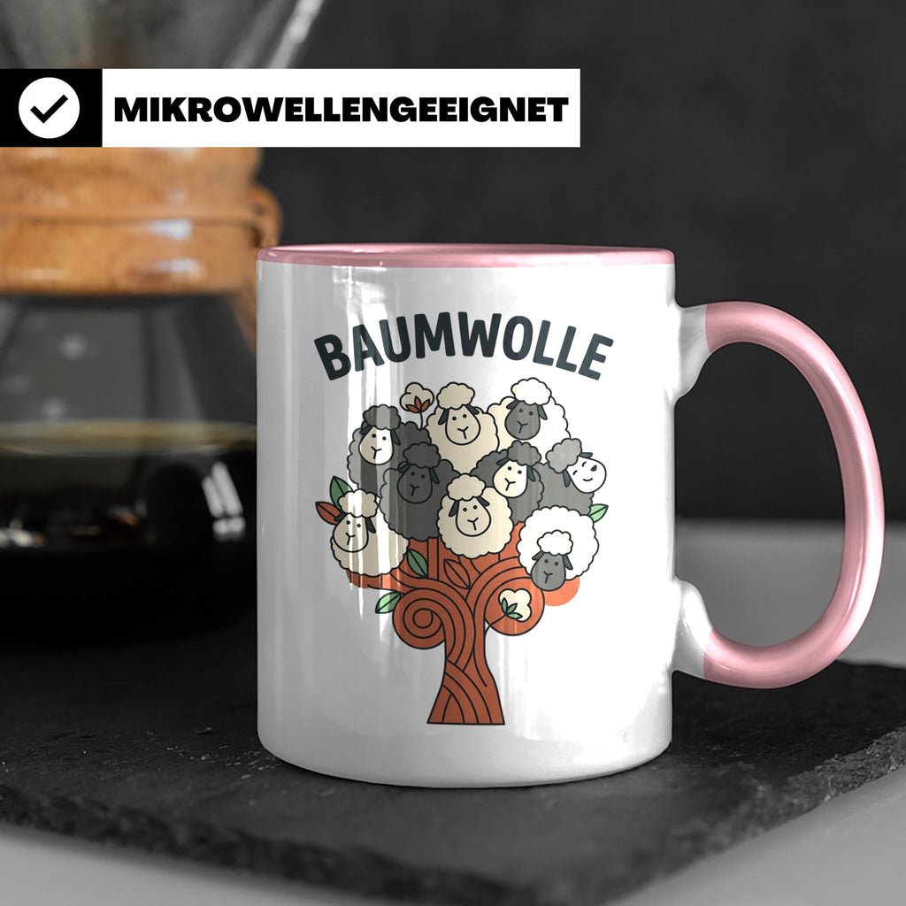 Baumwolle Tasse lustiges Wortspiel Schaf auf Baum, Kaffeebec – Rosa [farbe:rosa]