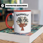 Baumwolle Tasse lustiges Wortspiel Schaf auf Baum, Kaffeebec – Rot [farbe:rot]
