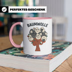 Baumwolle Tasse lustiges Wortspiel Schaf auf Baum, Kaffeebec – Rosa [farbe:rosa]