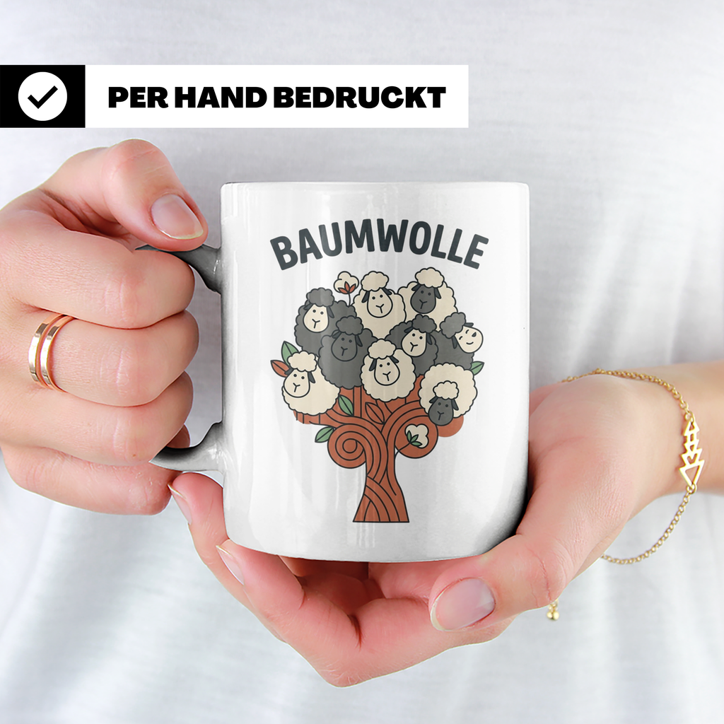 Baumwolle Tasse lustiges Wortspiel Schaf auf Baum, Kaffeebec – Weiß [farbe:weiß]
