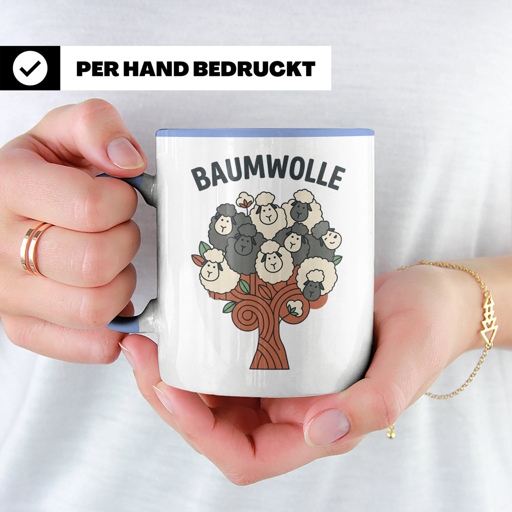 Baumwolle Tasse lustiges Wortspiel Schaf auf Baum, Kaffeebec – Blau [farbe:blau]