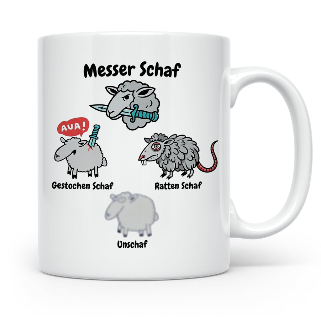 Wortspiel Tasse mit Messer Schaf, Ratten Schaf & Unscharf Mo – Weiß [farbe:weiß]